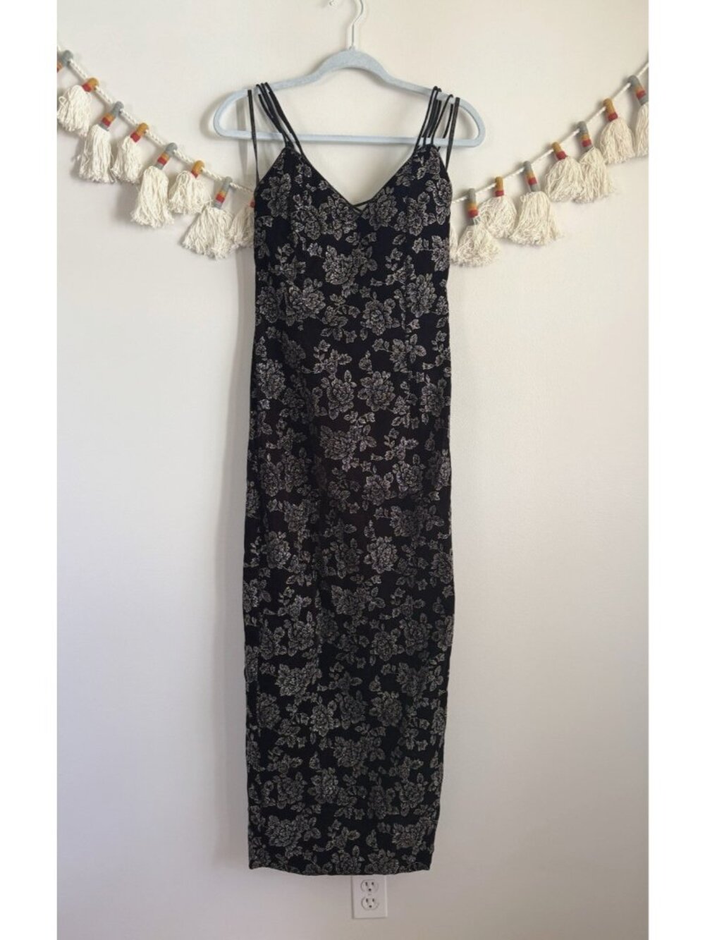 Vintage Jessica McClintock Gunne Sax Metallic Strappy Maxi Dress Y2K Coquette 8